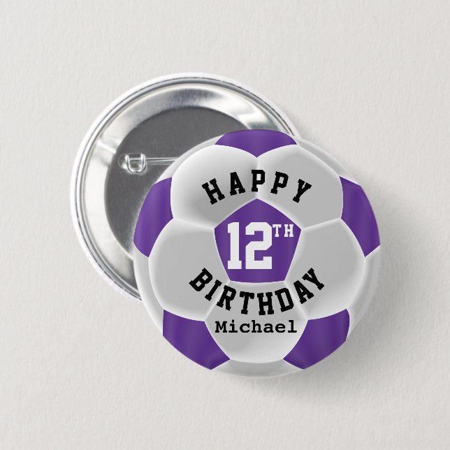 Happy 00th Birthday - Purple Soccer Ball 2 Inch Round Button (Front & Back)
