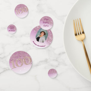 Happy 100 Birthday Chic Falling Rose Gold Glitter Confetti