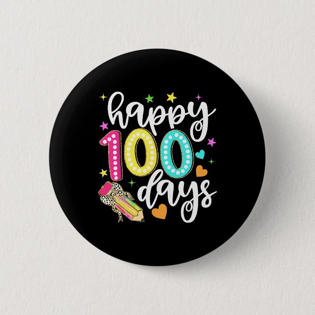 Happy 100 Days Coquette Bow Apple 100th Day Of Sch 2 Inch Round Button (Front)