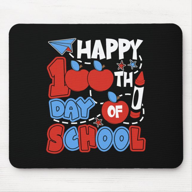 Happy 100 Days Of School Apple Teacher Funny  Mouse Pad (Front)