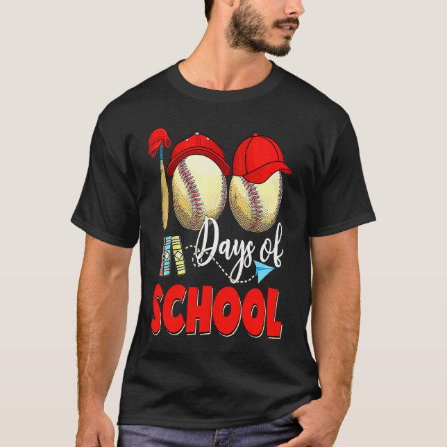 Happy 100 Days Of School Baseball 100 Days Smarter T-Shirt (Front)