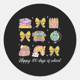 Happy 100 Days Of School Coquette Bow Pencil Groov Classic Round Sticker