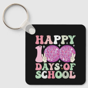 Happy 100 Days Of School Disco Ball Groovy Retro Keychain