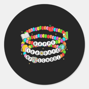 Happy 100 Days Of School Friendship Bracelet Teach Classic Round Sticker
