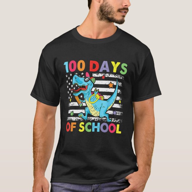 Happy 100 Days Of School Funny Dinosaur Teachers 1 T-Shirt (Front)