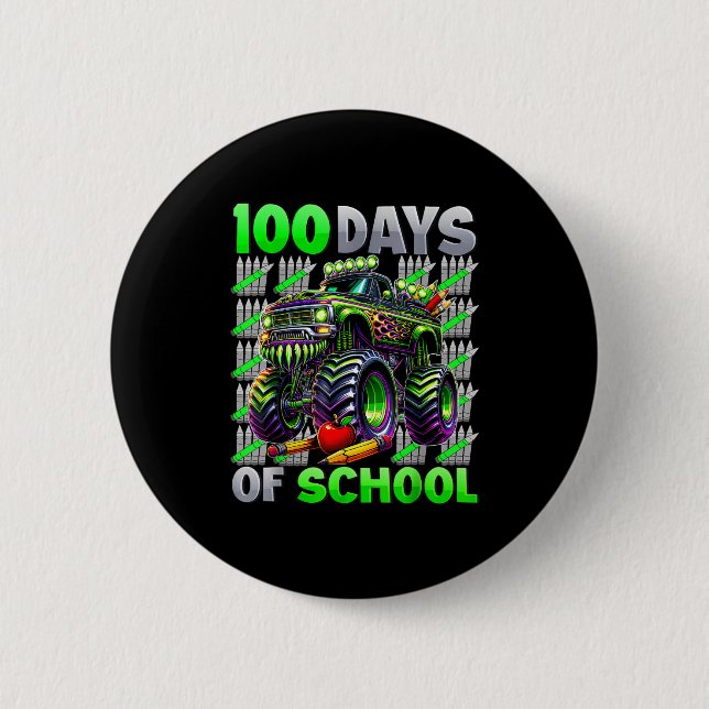 Happy 100 Days Of School Funny Monster Truck Stude 2 Inch Round Button (Front)