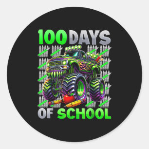 Happy 100 Days Of School Funny Monster Truck Stude Classic Round Sticker