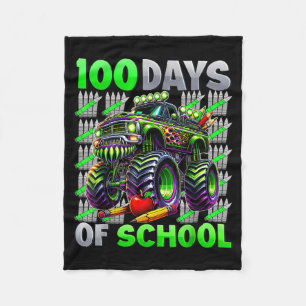 Happy 100 Days Of School Funny Monster Truck Stude Fleece Blanket