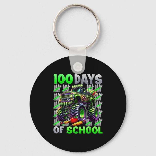 Happy 100 Days Of School Funny Monster Truck Stude Keychain (Front)