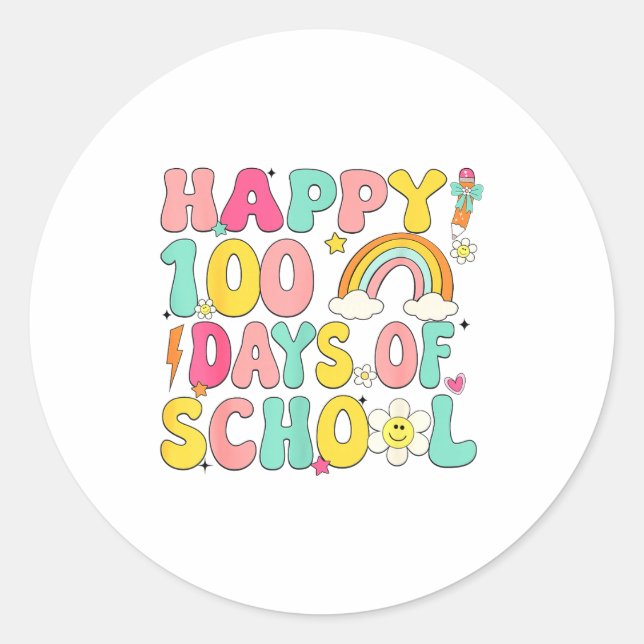 Happy 100 Days Of School Girls Rainbow 100th Day O Classic Round Sticker (Front)
