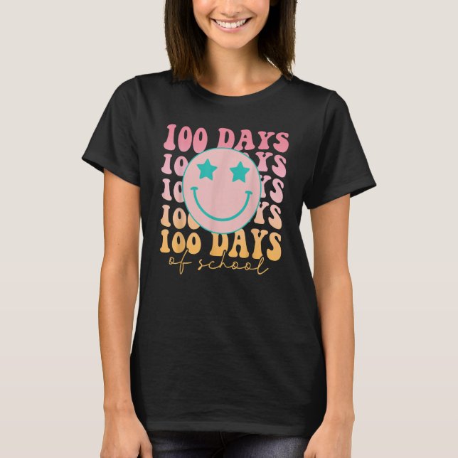 Happy 100 Days Of School Happy Smiling Face Retro  T-Shirt (Front)