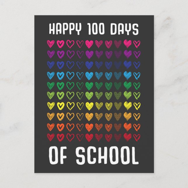 Happy 100 Days Of School Hundred Hearts Postcard (Front)