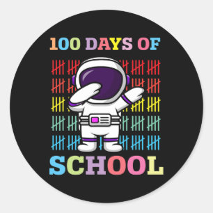 Happy 100 Days Of School Kids Dabbing Astronaut Lo Classic Round Sticker