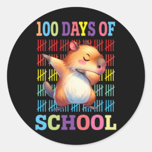 Happy 100 Days Of School Kids Dabbing Guinea Pig L Classic Round Sticker