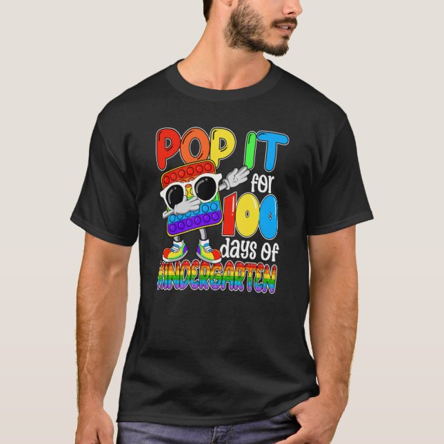 Happy 100 Days Of School Kindergarten 100th Pop it T-Shirt (Front)