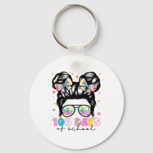 Happy 100 Days Of School Messy Bun Girls 100th Day Keychain