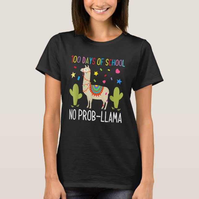 Happy 100 Days Of School No Probllama Shirt Llama  (Front)