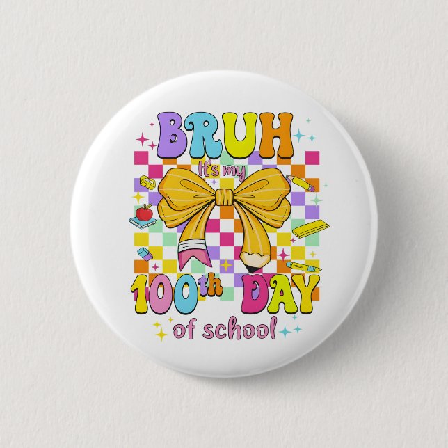 Happy 100 Days of School Pink Bow 2 Inch Round Button (Front)