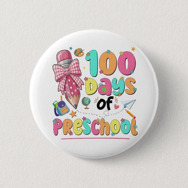 Happy 100 Days of School Pink Bow 2 Inch Round Button (Front)
