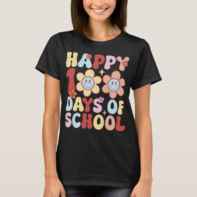 Happy 100 days of school Retro groovy style 2023 T-Shirt (Front)
