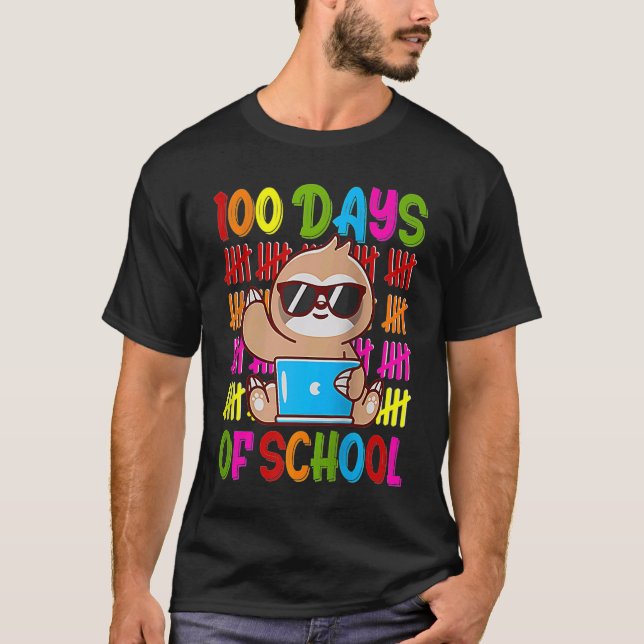 Happy 100 Days of School Sloth Teacher Kid Student T-Shirt (Front)