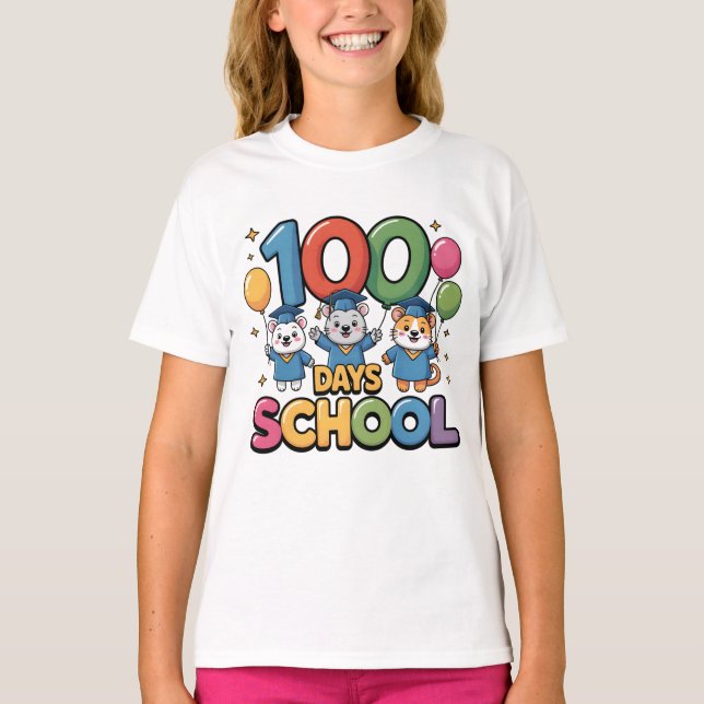 Happy 100 Days of School T-Shirt | Cute School Cel (Front)