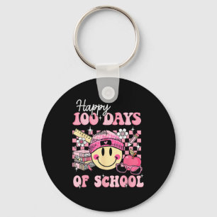 Happy 100 Days Of School Teacher Kids Retro Groovy Keychain