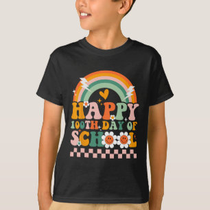 Happy 100 Days Of School Teacher Kids Retro Groovy T-Shirt