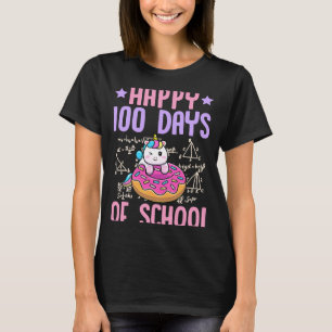 Happy 100 Days Of School Unicorn Donut Math Teache T-Shirt