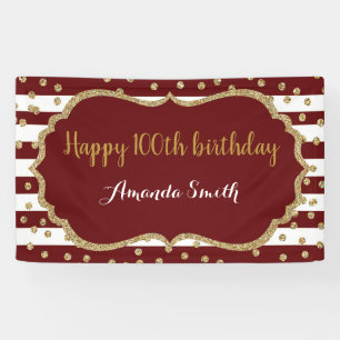 Happy 100th Birthday Banner Burgundy Gold Glitter