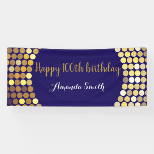Happy 100th Birthday Banner Navy Blue Gold Glitter