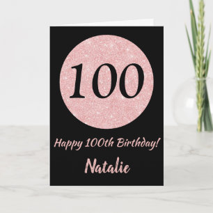 Happy 100th Birthday Black and Rose Pink Gold Card