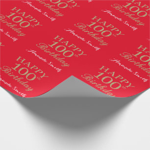 Happy 100th Birthday Gold Glitter and Red Wrapping Paper