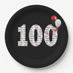 Happy 100th Birthday On Black Paper Plate
