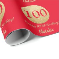 Happy 100th Birthday Red and Gold Glitter