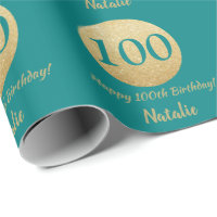 Happy 100th Birthday Teal and Gold Glitter