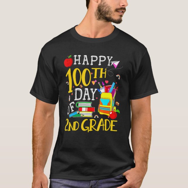 Happy 100th Day Of 2nd Grade Second Grade Teacher  T-Shirt (Front)