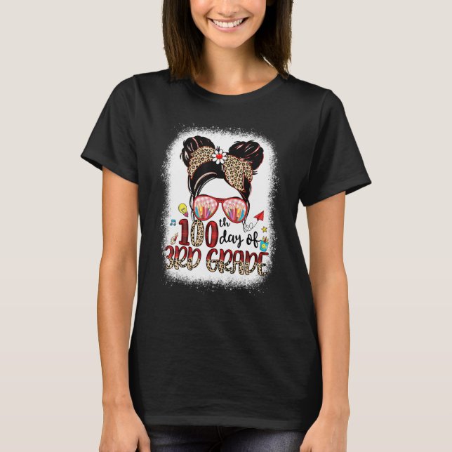 Happy 100th Day Of 3rd Grade Messy Bun Girls Kids T-Shirt (Front)