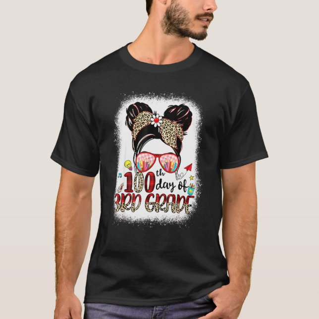 Happy 100th Day Of 3rd Grade Messy Bun Girls Kids  T-Shirt (Front)