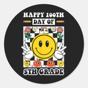 Happy 100th Day Of 5th Grade Retro Smile 100 Days  Classic Round Sticker