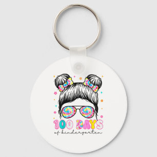 Happy 100th Day Of Kindergarten Messy Bun 100 Days Keychain