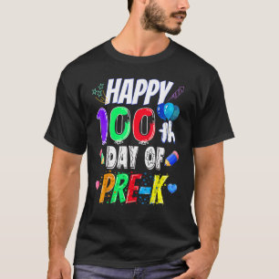 Happy 100th Day Of Pre K Apple 100 Days School Tea T-Shirt