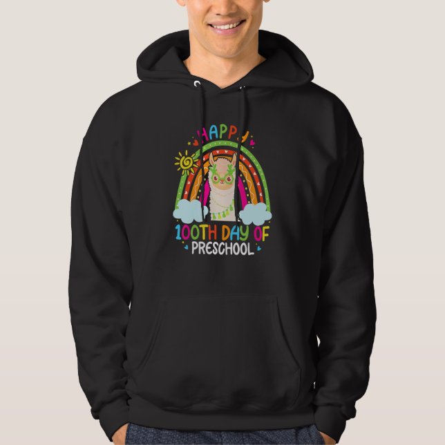 Happy 100th Day Of Preschool Llama Lover Rainbow 1 Hoodie (Front)