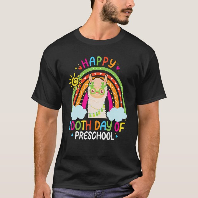 Happy 100th Day Of Preschool Llama Lover Rainbow 1 T-Shirt (Front)