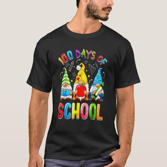 Happy 100th Day Of School 100 Days Of Gnomes Kinde T-Shirt (Front)
