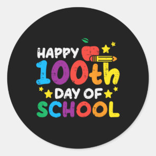 Happy 100th Day Of School Apple Pencil 100 Days Te Classic Round Sticker