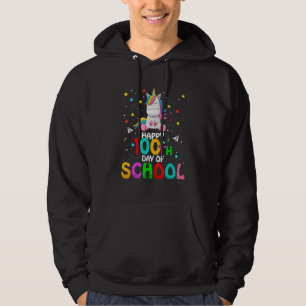 Happy 100th Day Of School Colourful Unicorn Back T Hoodie