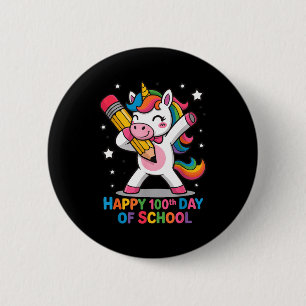 Happy 100th Day Of School Cute Rainbow Unicorn Wom 2 Inch Round Button