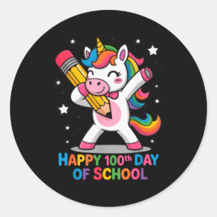Happy 100th Day Of School Cute Rainbow Unicorn Wom Classic Round Sticker