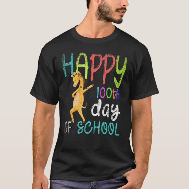 Happy 100th Day Of School Dabbing Giraffe 100 Days T-Shirt (Front)
